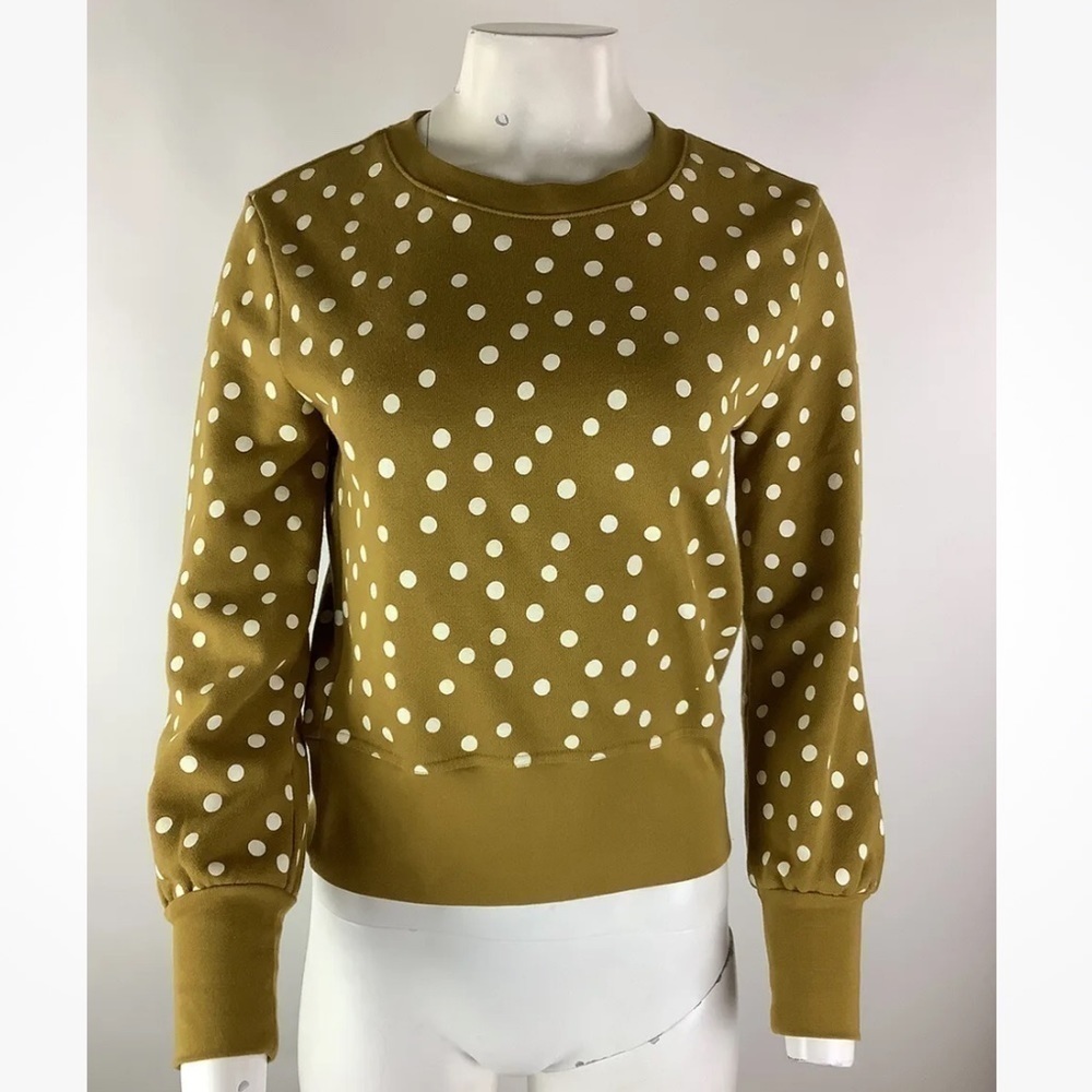 Madewell Sz S Banded Sweatshirt In Polka Dot Print Gold Cotton Polyester